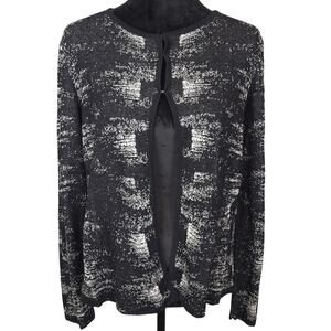 Eileen Fisher Organic Linen Blend Open Front Cardigan Sz Small Long Sleeve B&W